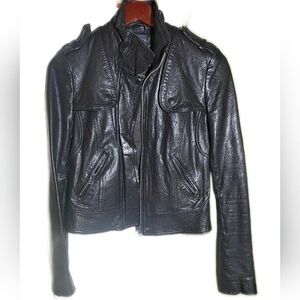 Lambskin moto style cropped leather jacket black XS